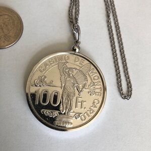 Casino De Monte Carlo 100 Franc 925 Sterling Silver Coin Pendant Necklace